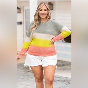 ChicSoul Down and Around grey multi striped sweater